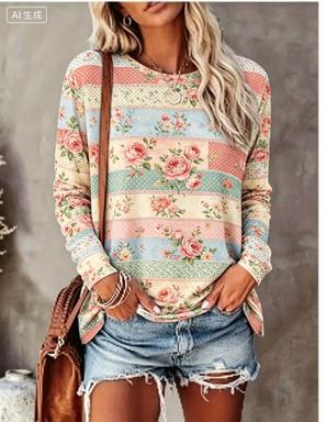 T-Shirts - Women Long Sleeve T‑Shirt Pastel Patchwork