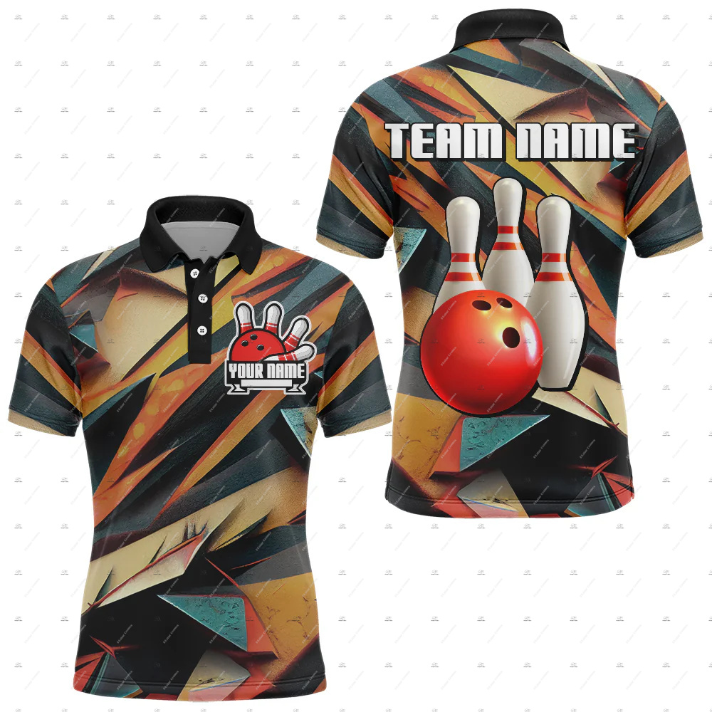 Short Sleeve Bowling Shirt Retro - Custom Name Bowling Skull Flame Graffiti