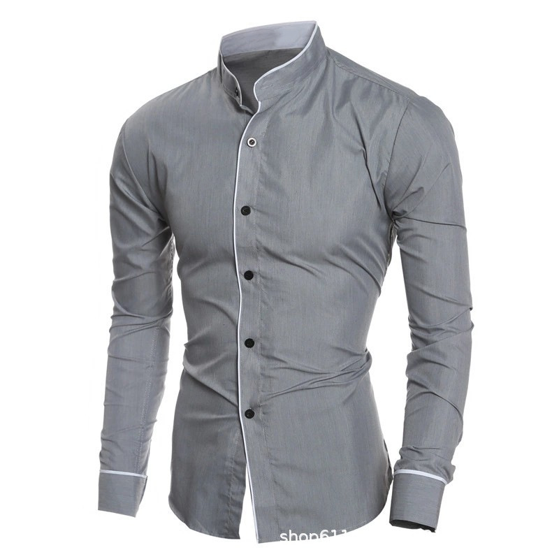 Men Slim Fit Solid Color Long  - Mandarin Collar Formal Shirt Slim Fit recension och pris