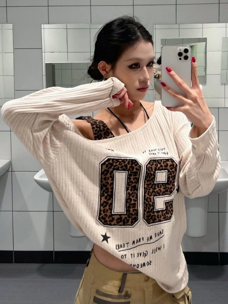 Y2K Patchwork Leopard Print T- - Shirts recension och pris