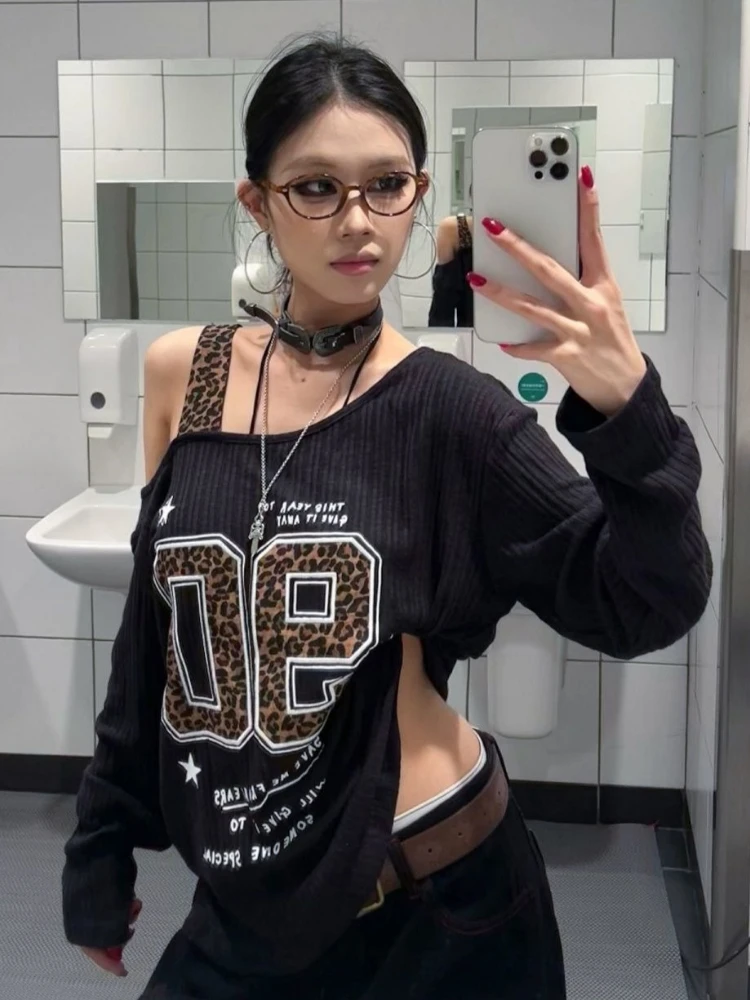 Y2K Patchwork Leopard Print T- - Shirts recension och pris