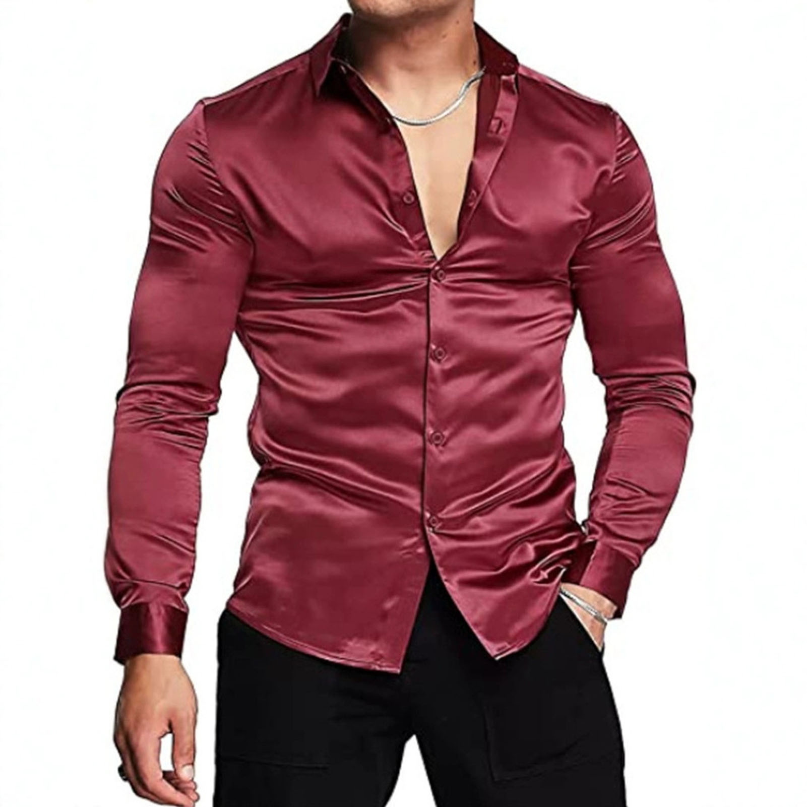 Pink Silk Satin Luxury Dress S - Mens Satin Silk Dress Shirt recension och pris